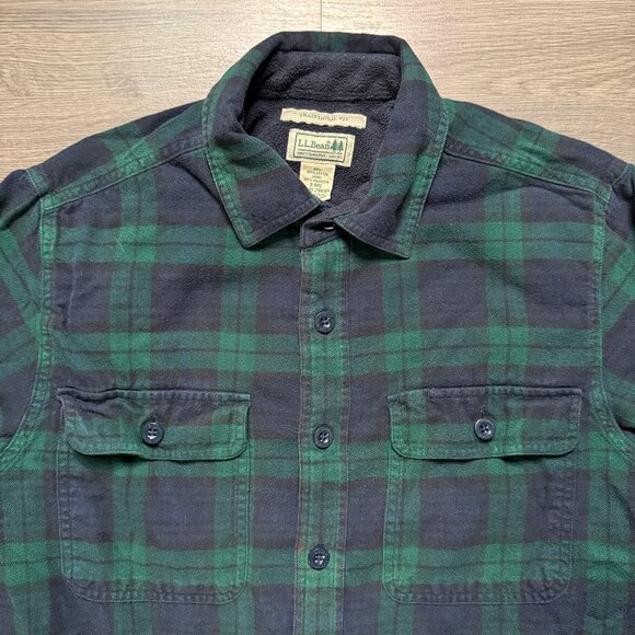 L.L. Bean Men's Fleece-Lined Flannel Shirt - Navy/Green - Picture 2 of 6